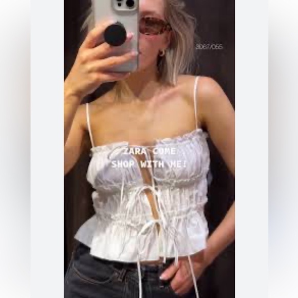Zara tied poplin top white Medium - Picture 1 of 16